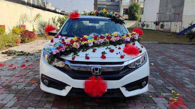 Decorated wedding cars